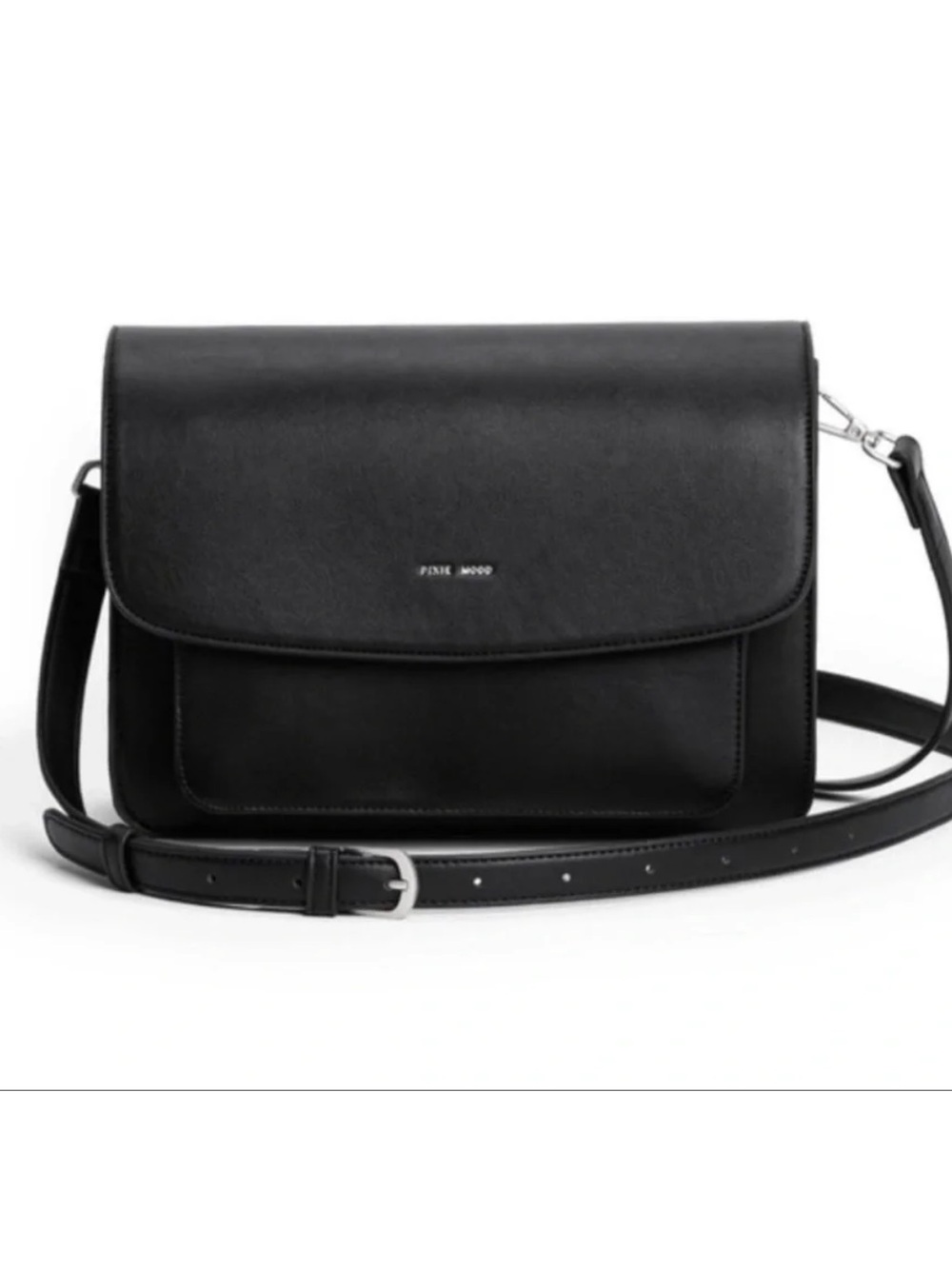 Pixie Mood Black Vegan Leather Flap Crossbody Bag